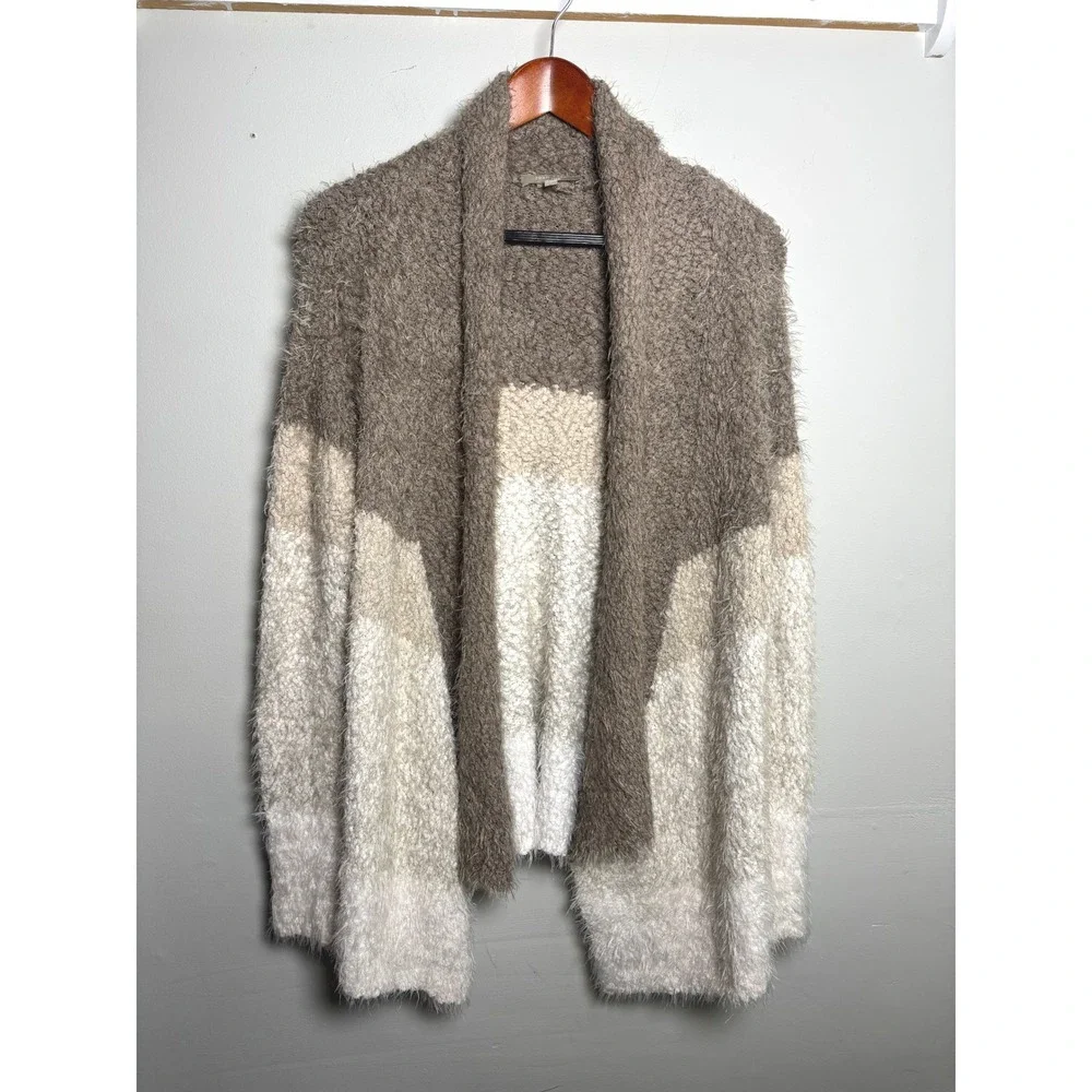 Joan Vass Fuzzy Eyelash Knit Ombre Cardigan Womens Small Open Front